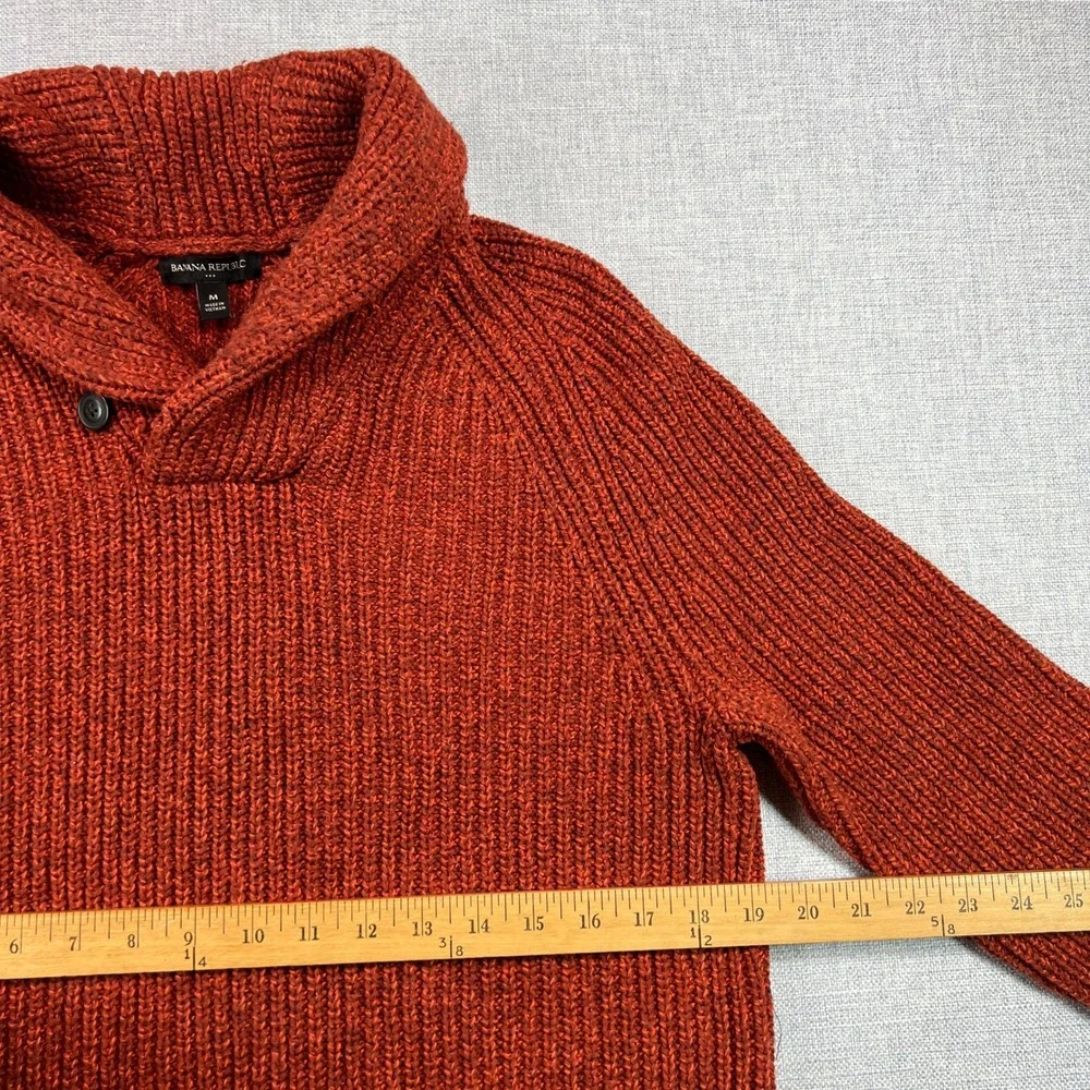 Banana‎ Republic Shawl Collar Sweater Mens M Rust Marled Knit Pullover Academia